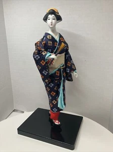 Vintage Asian Doll Dancer Geisha Lady On Wooden Stand Elegant Detailed EUC 9.5" - Picture 1 of 18