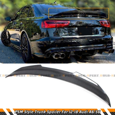 FOR 2012-2018 AUDI A6 S6 C7 C7.5 PSM HIGH KICK REAL CARBON FIBER TRUNK SPOILER - Image 1 of 4