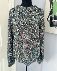 VTG 80’s 90’s Colorful Concrete Mix Sweater Chunky Confetti Knit Sz L Crew Neck - Picture 1 of 22