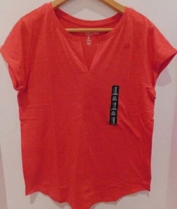 T-shirt donna Gap rossa taglia XS cotone stile facile scollo a V/tacca slub nuova - Foto 1 di 5
