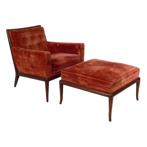 Mid-Century T.H. Robsjohn Gibbings Chair and Ottoman Cover