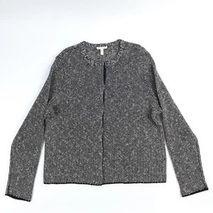 Eileen Fisher Womens Cardigan XL Organic Linen Blend Chain-like Knit Black White - Picture 1 of 11