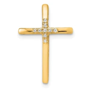 Real 14K Yellow Gold .03ct. Diamond Cross Chain Slide; Women & Men - Picture 1 of 4