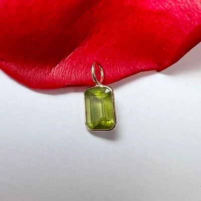 Natural Neon Green Peridot 14K Yellow Gold Pendant Charm 12x6mm - Image 1 of 4
