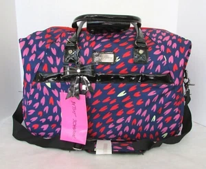 Betsey Johnson Weekender Duffle Carry-on Bag Love Hearts 18" Blue Multi Rare NWT - Picture 1 of 12