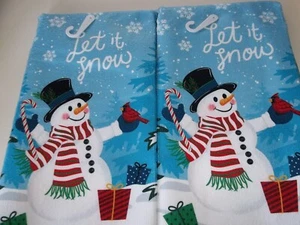 2 Towel Set LET IT SNOW,  BRIGHT BLUE dish towels NWT 12"X25" - Picture 1 of 2
