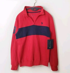 U.S. Polo Assn 1/4 Zip Sweatshirt Boys Size XL 14-16 Red Blue Stripe #3 USPA NWT - Picture 1 of 6