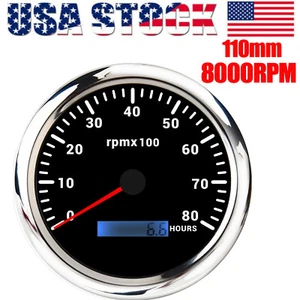 Tacómetro 4-3/8'' 110mm 8000 RPM con Hourómetro Impermeable para Barco Coche Camión - Imagen 1 de 5
