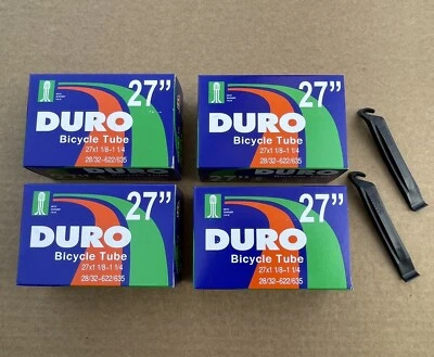 FOUR (4)  27” x 1 1/4 Schrader Valve 32mm Road Bicycle Inner Tubes DURO Quality - Image 1 of 2