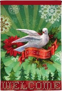 NEW EVERGREEN TWO SIDED EMBELLISHED CHRISTMAS GARDEN FLAG PEACE DOVE 12.5x18 - Picture 1 of 1