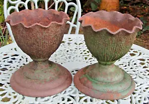 Antique Small Pair of Fluted Cast Iron Urns - Picture 1 of 9