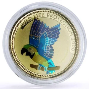 Congo 10 francs Protection Wildlife Green Parrot Fauna Hologram silver coin 2000 - Picture 1 of 2