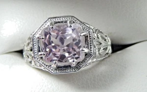 3.90 Ct. Square Kunzite Filigree Ring Sterling Silver Free Sizing - Picture 1 of 6