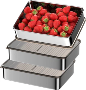 3Pcs Stainless Steel Food Storage Containers with Lids, Deli Meat Cheese Bacon C - Picture 1 of 7