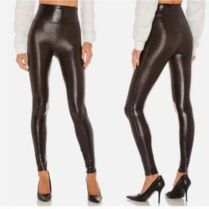 Spanx Leggings Ecopelle Croc Shine Marrone Cioccolato Taglia XS - Foto 1 di 11