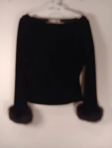 Chetta B schwarz Samt Top Kunstfell Bündchen Peter Noviello elegant Sherrie Bloom - Bild 1 von 4