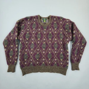 Vtg 80s 90s Geometric Argyle Shetland Wool Crewneck Grandpa Sweater  Sz XL  - Picture 1 of 13