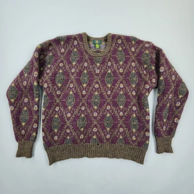 Vtg 80s 90s Geometric Argyle Shetland Wool Crewneck Grandpa Sweater  Sz XL  - Image 1 of 4