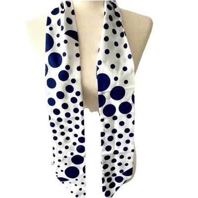 Vintage Women’s Scarf Graduated Polka Dot Navy Blue White 4x62” Mod Headscarf - Image 1 of 4