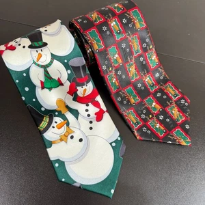 Lot Of 2 Hallmark Inc Christmas Holidays Neckties Mens 60"x4" Yule Tie Greetings - Picture 1 of 12