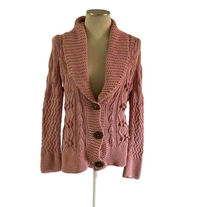 Y2K 2000s Pink Thick Heavy Knit Cardigan Sz M Cottagecore Feminine - Picture 1 of 9