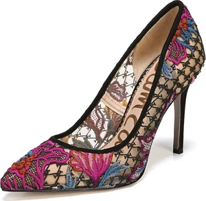 Sam Edelman Hazel bestickt Mesh spitz zulaufend Pumps 9 schwarz gelb blau - Bild 1 von 7