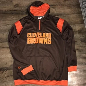 CLEVELAND BROWNS Hoodie Sweatshirt MAJESTIC 3XL Vintage Sewn NFL Logo Polyester - Picture 1 of 6