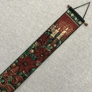VTG Poinsettia Tapestry Christmas Bell Pull Wall Hanging 41" x 6.75" Weavers USA - Picture 1 of 10