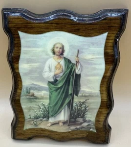 Vintage Saint Jude Framed Wood Plaque - “Everlasting Card” Religious Decor Judas - Picture 1 of 3