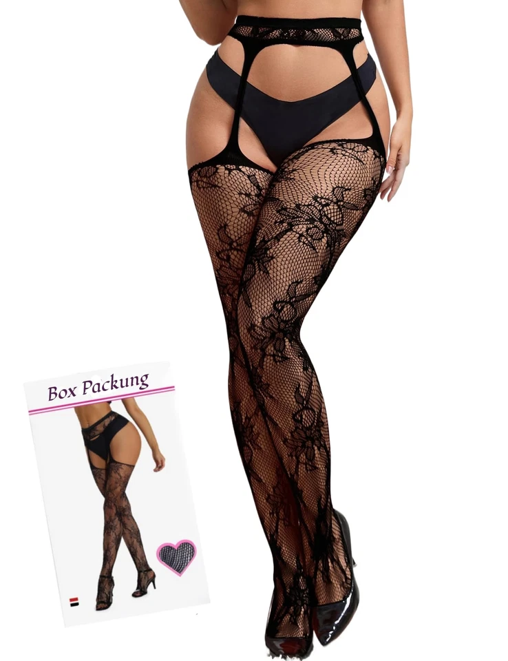 Collant Résille Ouvert Porte-jarretelles Grande Taille Bas pour Porte-jarrete... - Photo 1/4