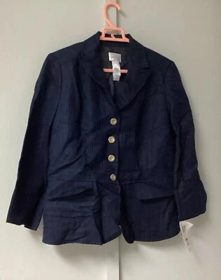 Emma James Blazer Women's Size 8 Navy Career Wear Professional Dressy Striped Ne - Image 1 of 4