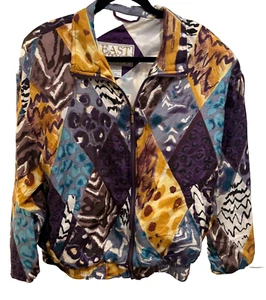 VINTAGE 90s EAST WEST - WOMENS TRACK JACKET WINDBREAKER - M - 100% SILK - Picture 1 of 7