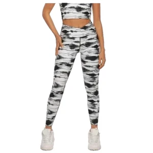 Lorna Jane Black & White  Gazelle tie dye leggings sz XS cross over waist - Picture 1 of 9