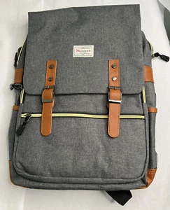 Modoker Gray Laptop Backpack School College USB Capable Brown Faux Leather NWT - Photo 1/10