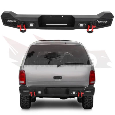 For 98-03 Dodge Durango Rear Bumper W/ LED Lights + D-Rings Steel Texured - Image 1 of 4