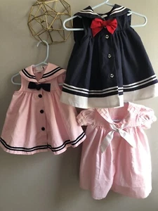 Vintage C.I. Castro Pink Sailor Baby Dress Lot Good Lad Navy 3 6 Months - Picture 1 of 10