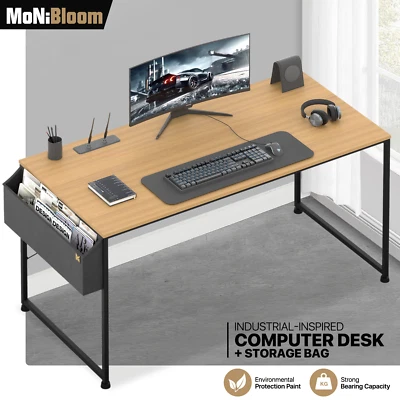 MONIBLOOM Light Walnut Wood[WORKSTATION+STORAGE BAG]Office Computer Desk Home Laptop Table