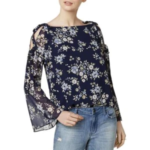 Maison Jules Womens Cold Shoulder Top Blue Notte Combo Size M (HH) - Picture 1 of 1