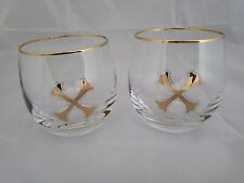 NEW Bumbu Rum Cocktail Glasses Gold Crossbones Lowball Rocks Set of 2 glasses
