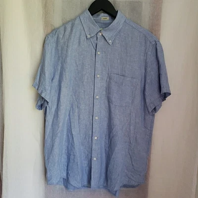 J Crew Classic Men’s Button-Down Short Sleeve Shirt Irish Linen Blue Size L - Image 1 of 4
