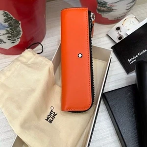 New Mon 146 149 Top Layer Leather Orange Pen Case Sleeve Cover Holder #129838 UK - Picture 1 of 9