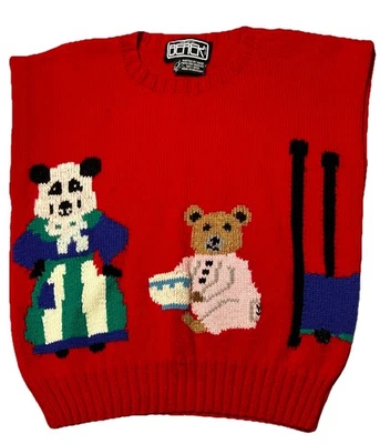 Chaleco Suéter Vintage Beck Para Mujer L/XL Rojo Tejido a Mano Lana Ricitos de Oro Tres Osos Foto 1 de 4