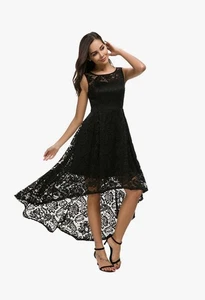 Vestido de Madre de la Novia Boda Negro Highlow Him Línea A Escote Sin Mangas Encaje - Imagen 1 de 13