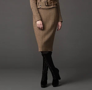 Uniqlo x Carine Roitfeld Paris Wool Tweed Pencil Skirt Brown Herringbone W 29 - Picture 1 of 18