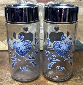 BLUE HEARTS Salt & Pepper Shakers 5" Corelle Coordinates USA Glass Vintage - Picture 1 of 3
