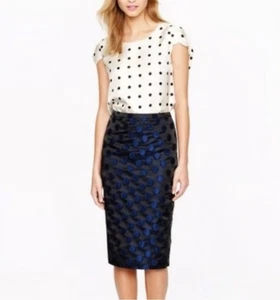 J.Crew Skirt Women 12 Black Navy Polka Dot Lined Back Slit Pencil Classic Preppy - Picture 1 of 11