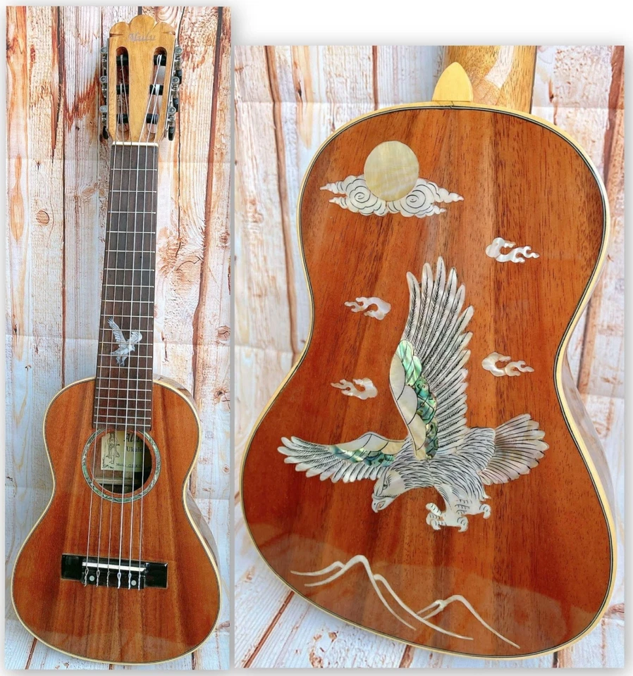 Alulu Solid Acacia Koa Tenor Guitarlele classical head type Eagle inlaid HU1270 - Image 1 of 4