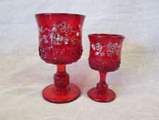 2pc DAISY AND CUBE Ruby Red Water Goblet + Wine Cordial Fenton LG Wright Vintage
