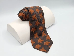 Georgio Armani Tie Brown W/ Orange Flower Pattern 100% Silk Made In Italy 57" - Picture 1 of 8