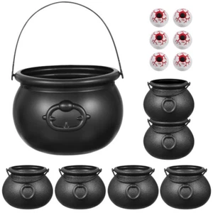 7PCS Black Cauldron Eyeballs Halloween Candy Bucket Kettle Party Decoration - Picture 1 of 11